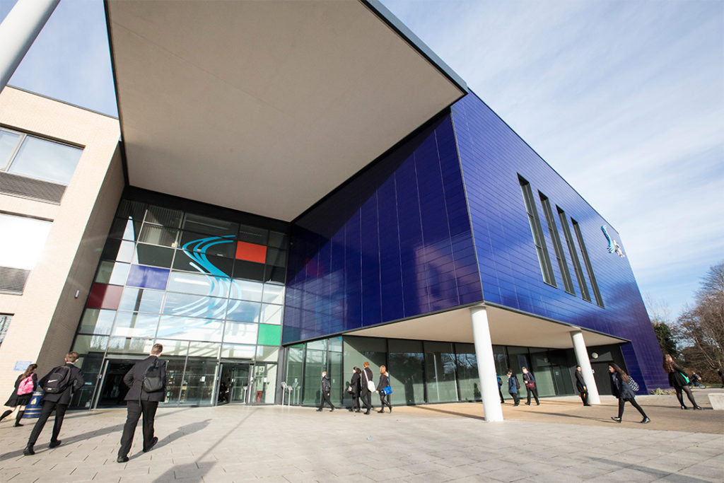 Exterior photo showing the main entrance of the Strood Academy building.