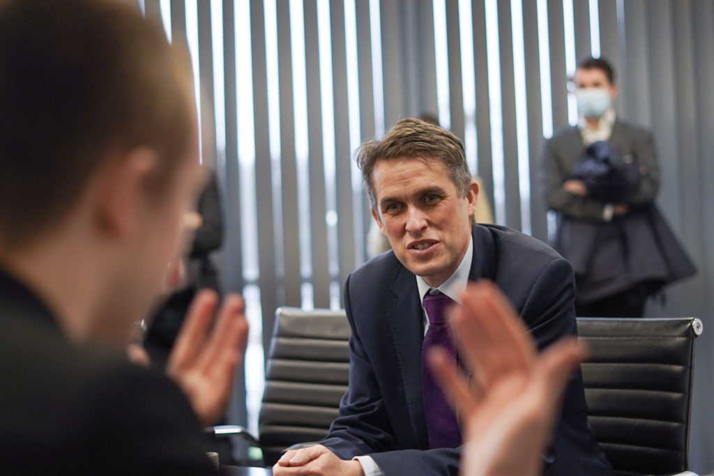 Gavin Williamson, Secretary of State for Education talking to a student from the academy