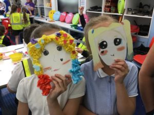 Two children's masks they created
