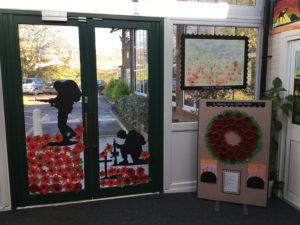 A Remembrance Day display in a corridor of Molehill PA