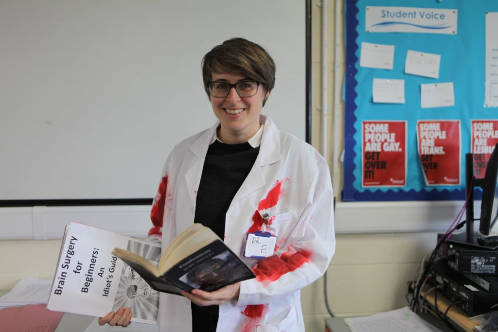A staff member dressed up on World Book Day