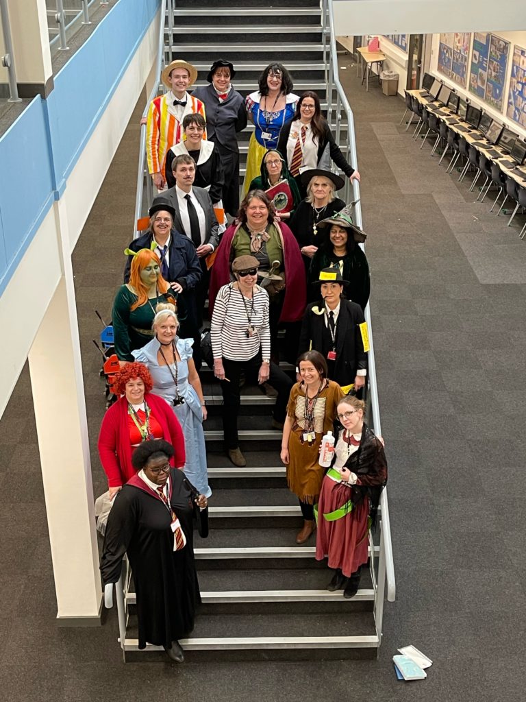 Wilmington Academy Staff stood dressed up on World Book Day