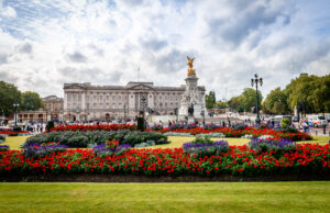 London / UK - September 20 2018: View of the Victoria Memorial, the Queen's Garden and the principal facade of Buckingham Palace (the East Front), located at the end of The Mall. Constructed by Edward Blore and (1850) and remodelled by Sir Aston Webb (1913)